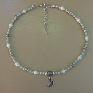 White Sage Green Moon Pearl Choker Necklace